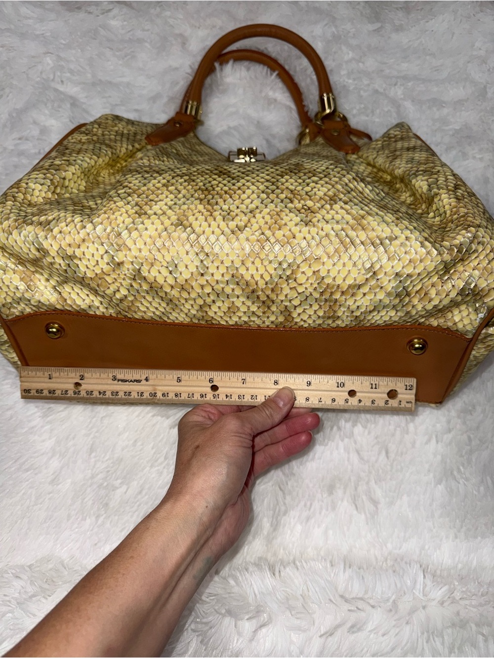 Brahmin Cream Snake-embossed Satchel - Picture 7 of 16